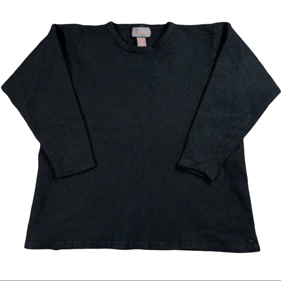 Liz Baker size 2x VINTAGE short & wide black fuzzy shirt, 3/4 sleeves, crew neck - Picture 1 of 6